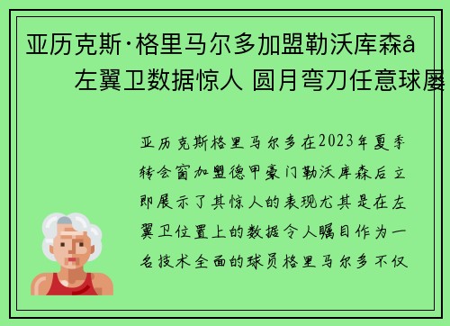亚历克斯·格里马尔多加盟勒沃库森后左翼卫数据惊人 圆月弯刀任意球屡次救主 亚历克斯·格里马尔多加盟勒沃库森后左翼卫数据惊人 圆月弯刀任意球屡次救主